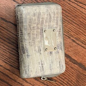 Michael Kors Silver Croc-Embossed Zip Card Wallet
